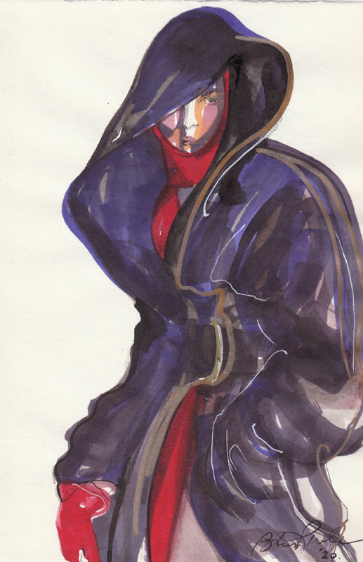 Hooded Blues - Fashion Illustration by Bianca Raffaela